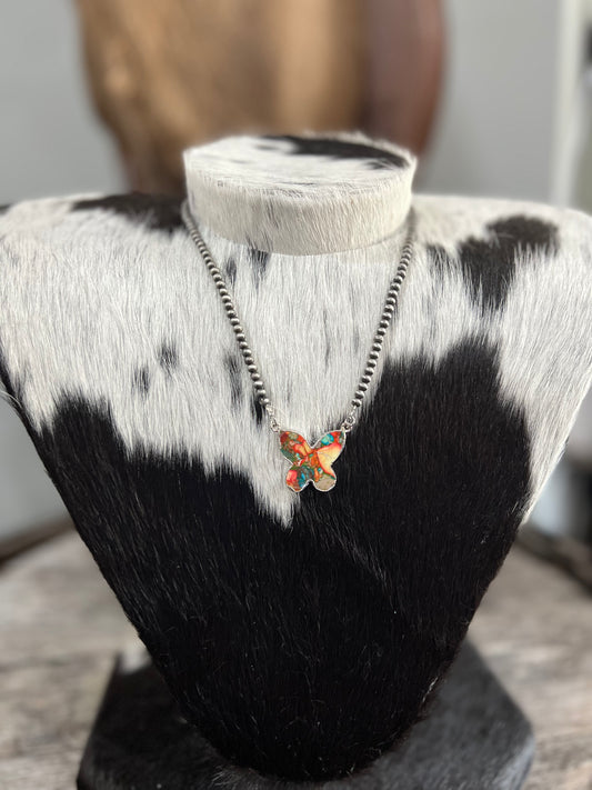 Butterfly 15” Gemstone Faux Necklace