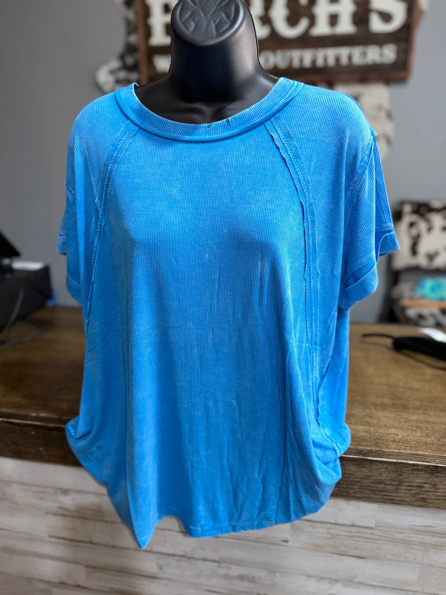Deep Sky Ribbed Mineral Wash Top