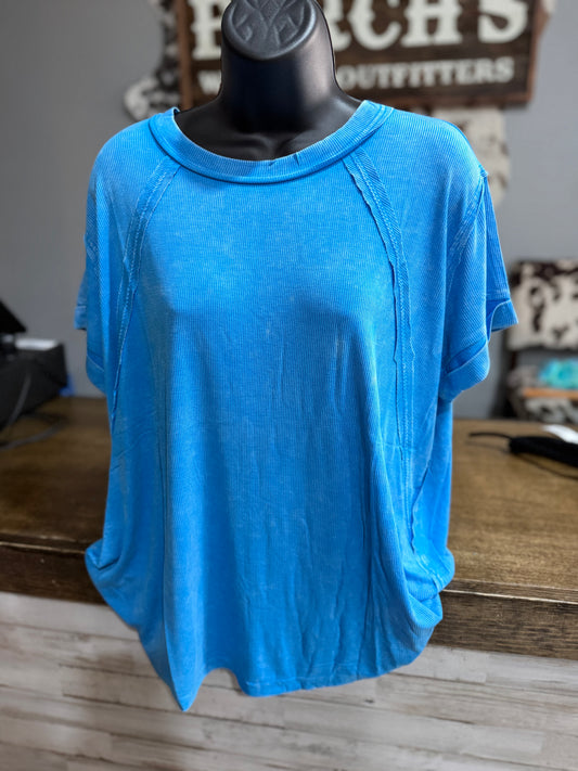 Deep Sky Ribbed Mineral Wash Top