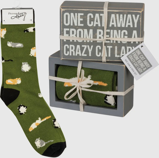 Crazy Cat Lady Block Sign & Socks Set