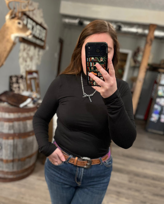 Black Buttery Soft Mock Neck Top