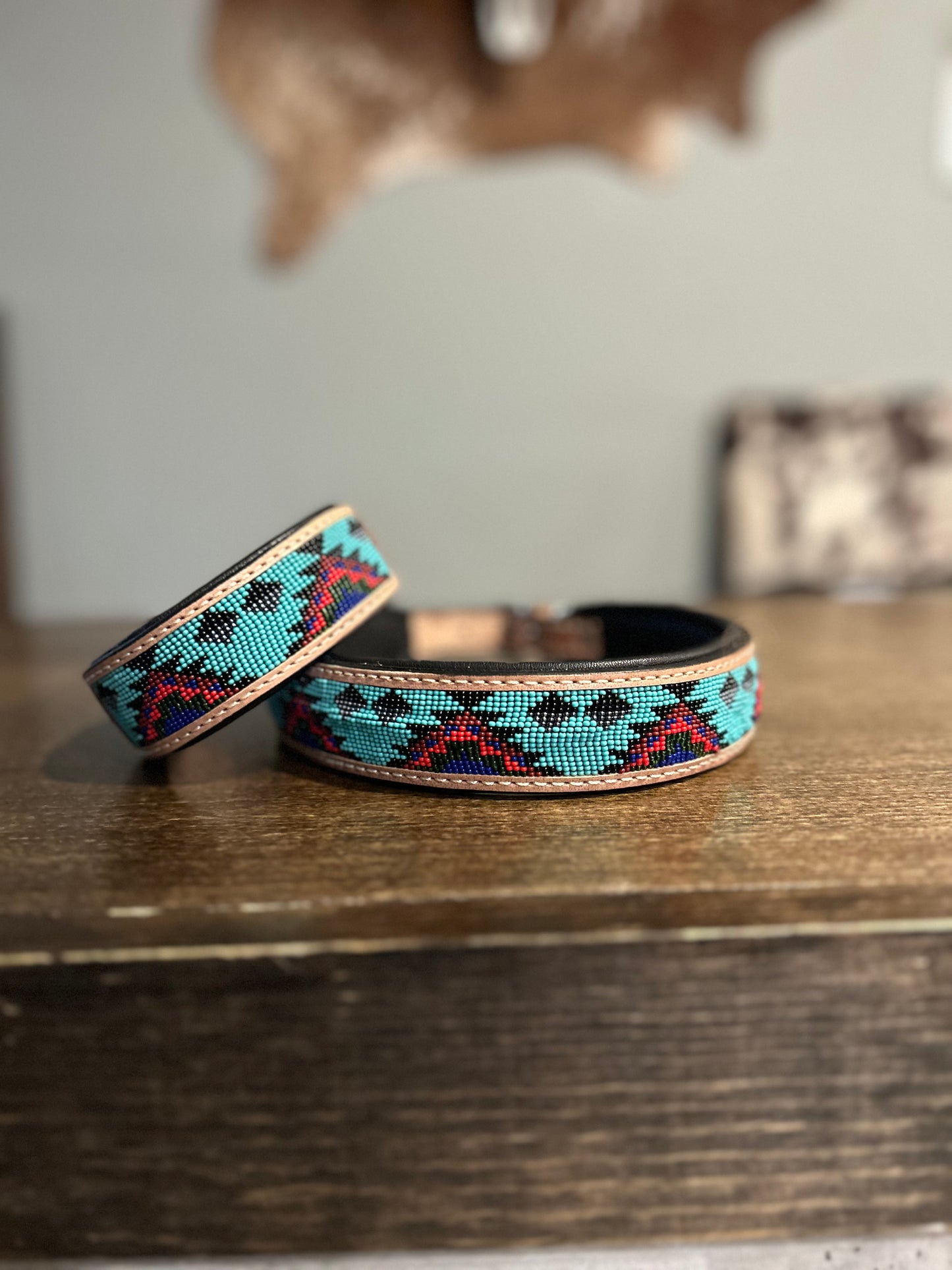 Triangle Turquoise Seed Bead Dog Collar