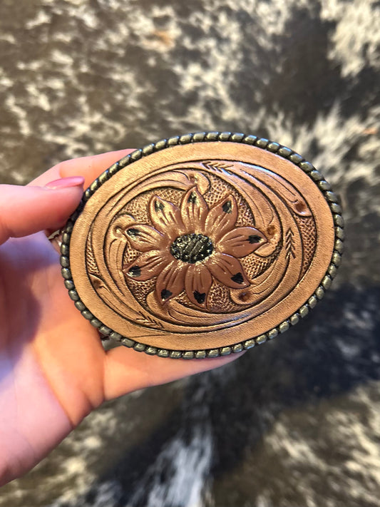 Sequoia Tooled Leather Belt Buckle