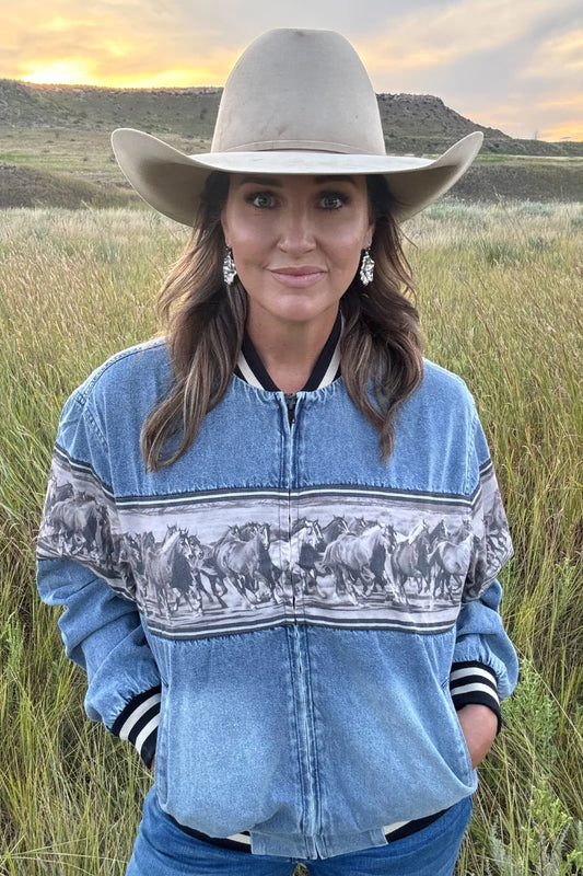 Vintage Horse Denim Bomber Jacket