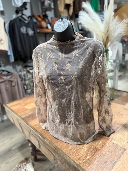Cocoa Lace Mesh Layering Top