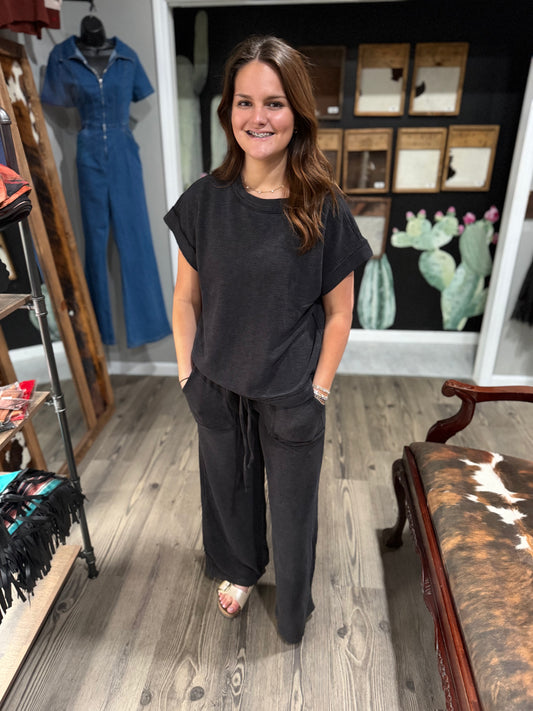 Black Mineral Wash Pant Set