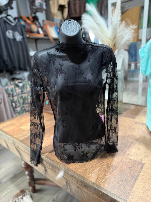 Black Lace Mesh Layering Top