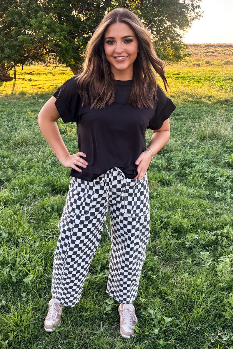 Simple black top silky short sleeve 