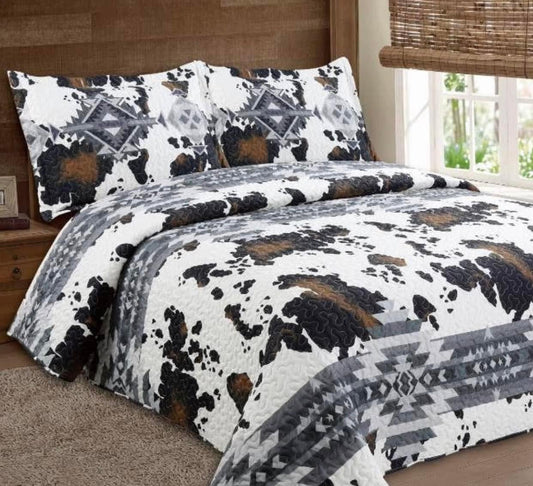 Southwest Navy Cow 3 Piece Quilt