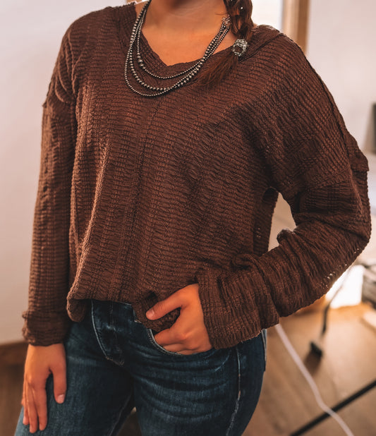 Cozy Chocolate Weave Top