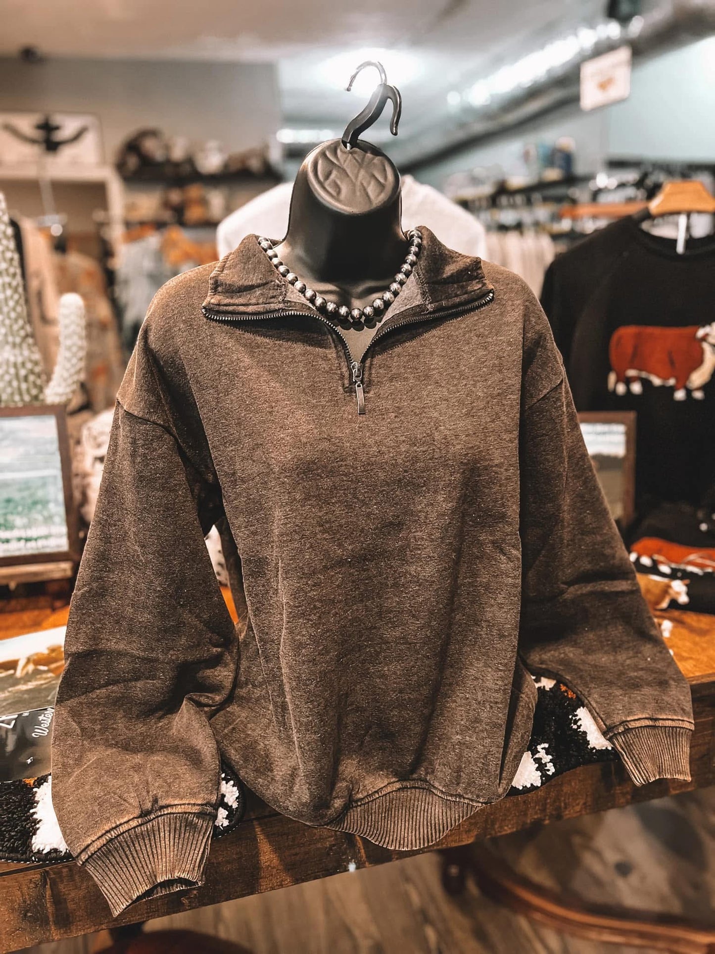 Smoke Mineral Wash Black Quarter Zip