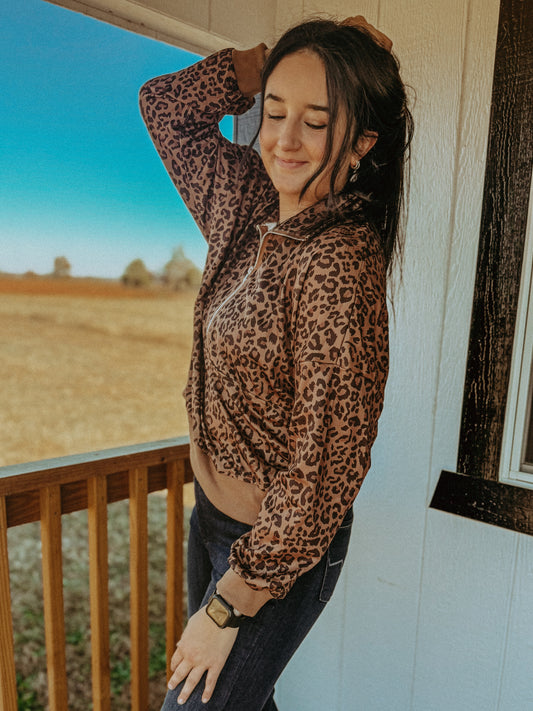 Leopard Print Half Zip Pullover