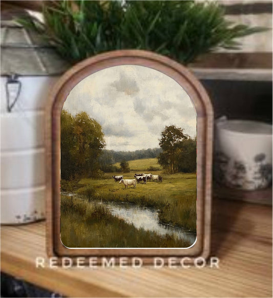 Arch Top Green Pasture Framed Art     : 8.25x11"