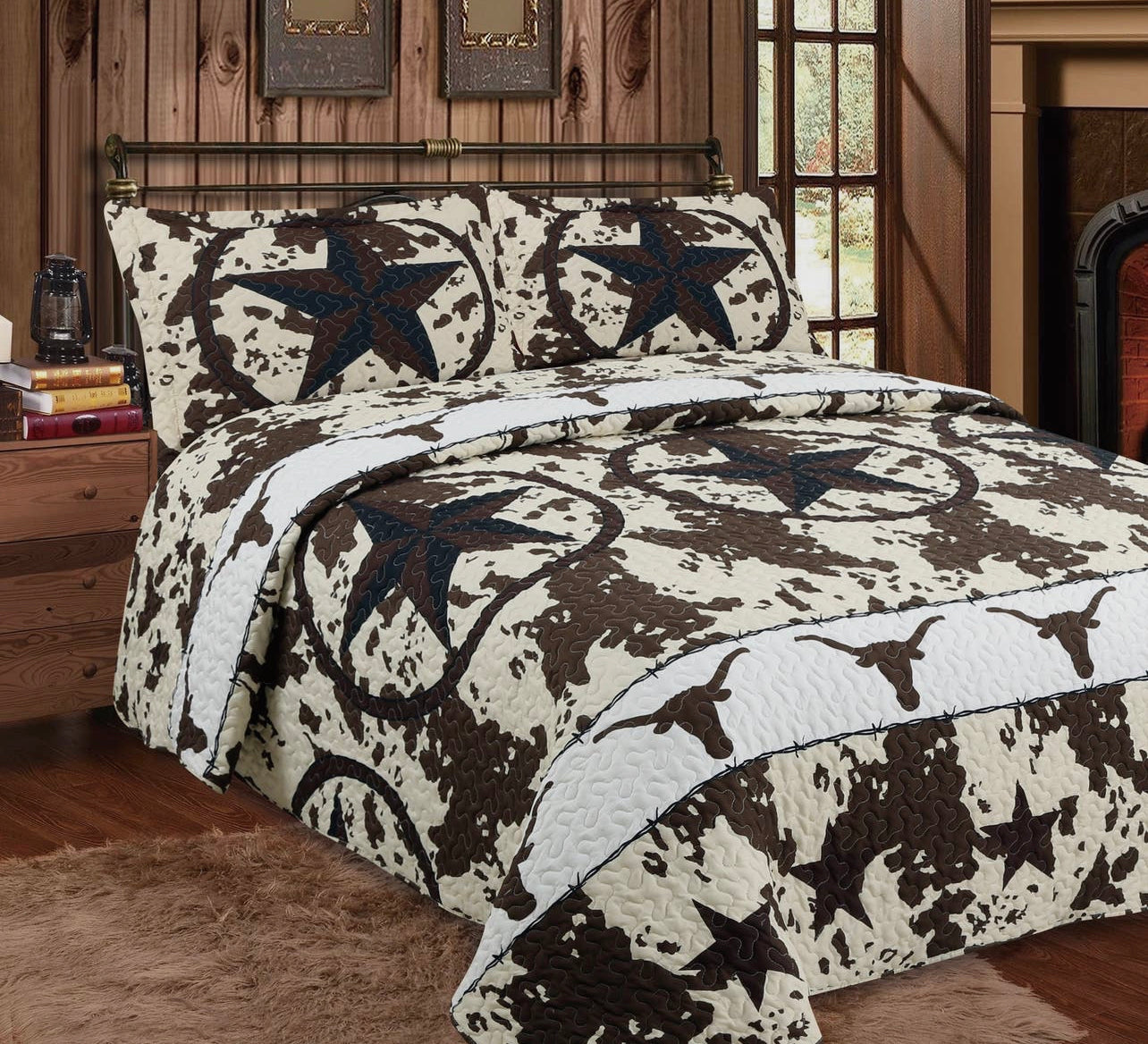 Cowhide Star 3 Piece Bedding Quilt Set