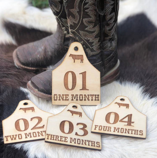 Wooden Cow Tag Milestone Set